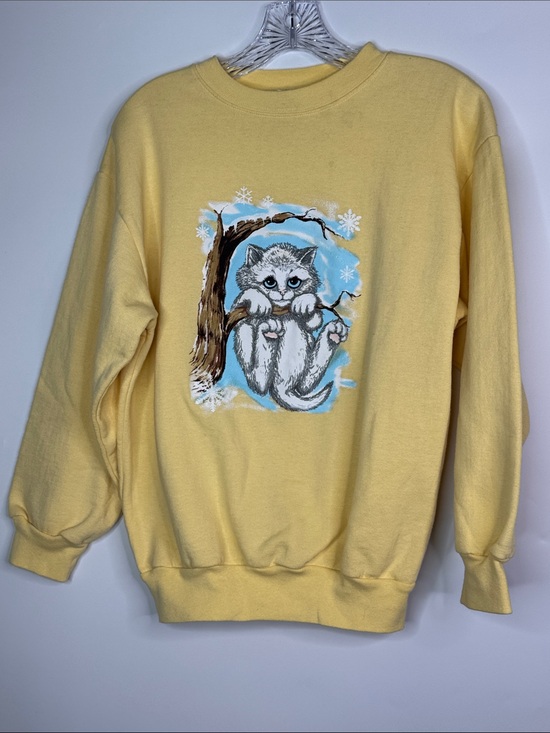 Basic Editions Tops - Vintage Basic Editions White Cat Yellow Crewneck Sweatshirt Size Small